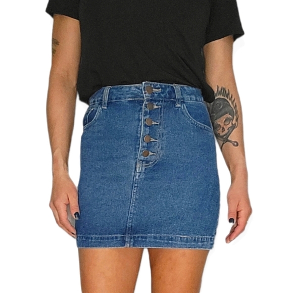 Forever 21 Button Up Rainbow Jean Skirt Small Blue - Picture 5 of 7